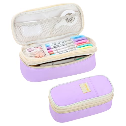 Image of Large Pencil Bag for Girls Teens Kids School Pencil Case Organizer Purple | Zipper Pencil Pouch Big Cute Stationery Aesthetic Pencil Box for School Office, Wear-resistant Fabric, Large Capacity Design