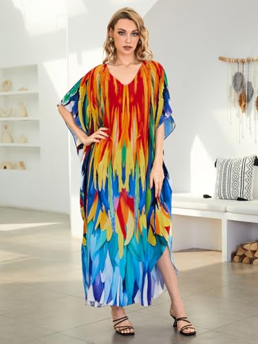 Image of NFVNKJ Women's Plus Size Beach Lounge Kaftan Maxi Dress Swimsuit Coverup for Women