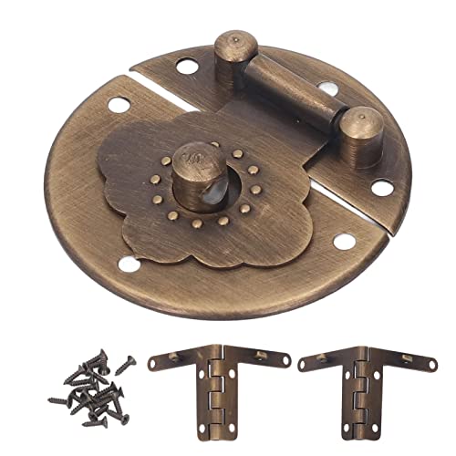 Round Embossing Copper Hasp Retro Wooden Box Lock Clasp Decorative Hasps for Wedding Card Boxes Wine Boxes Vintage Style Copper Material 40mm Diameter 18 Screws Included (Ancient Bronze)