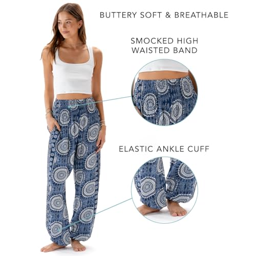 Image of Lotus and Luna Women's Harem Pants Thai Pants for Beach & Lounge High Waisted Flowy Boho Pants Genie Pants Yoga Pants