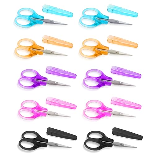 10 Pcs Small Scissors All Purpose Stainless Steel Sharp Mini Detail Craft Scissors with Protective Cover for Embroidery Paper Cutting Sewing Knitting Crafting 3.5