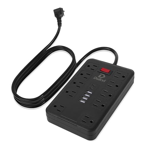 Protector eléctrico DUKVI con 10 tomas espaciadas y 6 puertos USB (2 USB-C), cable de extensión plano de 3 metros, montaje en pared miniatura 1