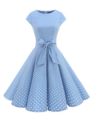 Dressystar DS1956 Kleid Audrey Hepburn, klassisch, Vintage, 50er und 60er Jahre Stil mit Ärmeln, Blau - Sky Blue, Small