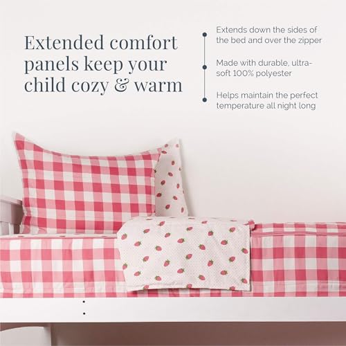 Image of Beddy's Dark Pink Checkered All-in-One Zipper Bedding Set for Kids - Full | Smooth-Glide Zippers, Easy To Make & Wash, Soft Durable Fabric, Strawberry Interior, Includes 2 Pillowcases & 2 Shams