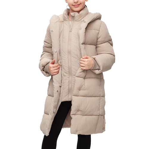 Rokka&Rolla Girls' Knee-Length Water-Resistant Long Puffer Jacket Winter Coat with Soft Mini Fur Lined Hood3