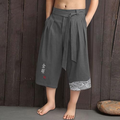 Little Boys Capri Pants Teens Cotton Linen Baggy Elastic Waist Japanese Streetwear Children's Casual Summer Trousers Pockets3