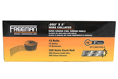 Freeman Snrshdg92-2Wc 15 Degree 2" Wire Collated Galvanized Ring Shank Coil Siding Nails (3600 Count) #TOP1