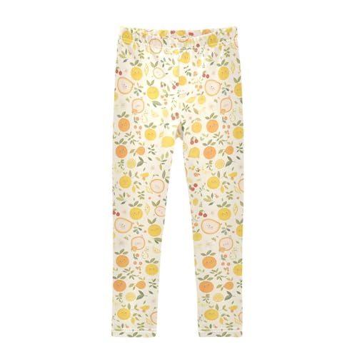 KLL Watercolor Orange Fruit Leaves Girls Cotton Leggings Fashion High Waisted Athleisure Pants Exercise