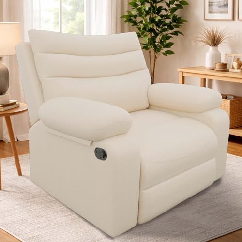 Image of Amazon Brand - Solimo Lotus Single Seater | Premium Leatherette | Manual Recliner | Beige