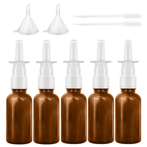 Neuytiky 5 Piezas Nasal Spray Botellas,30ml Ámbar Botellas de Aerosol Nasal,Vidrio Botella de Spray Nasal,Para Perfume,Aceites Esenciales,Solución Salina