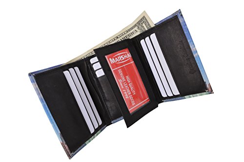 Men's Genuine Leather Center Flap Credit Card ID Holder Trifold Statue of Liberty Wallet3