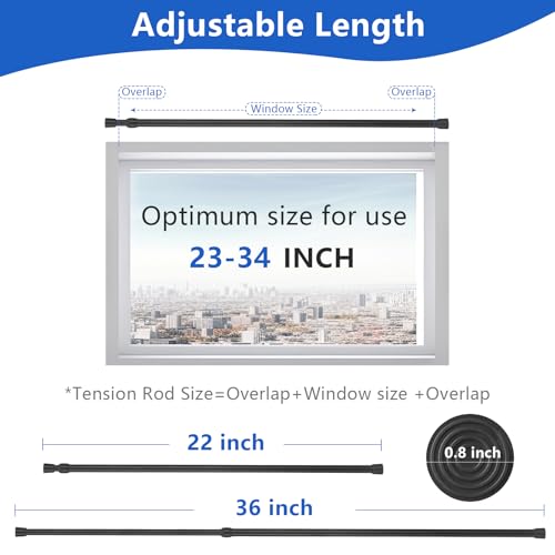 Image of Goowin Tension Curtain Rod 22 to 36 Inch, 5 /8 inch Diameter No Drilling Small Rod, Expandable Spring Loaded Curtain Rods, Rods for Closet, windows, Cupboard, 2 Pack, Black