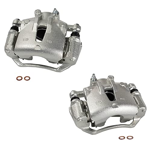 Image of TRQ Front Brake Caliper Set Zinc Coated Brackets Hardware Compatible with 2009-2012 Hyundai Elantra 2010-2013 Kia Forte Forte Koup