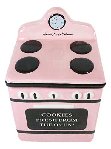 Ebros "Cookies Fresh From Oven!" Ceramic Vintage Pink Oven Cookie Jar With Seal Tight Lid Decorative 7.25"Tall Kitchen Accessory Figurine #TOP5