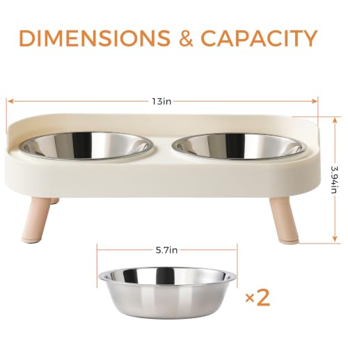 LoeJan Elevated Cat Bowls Set - Raised Cat Food and Water Bowl Set with Non Slip Stand - Pet Feeding Station with 2 Stainless Steel Bowls with Splash Proof Guard - Image 2
