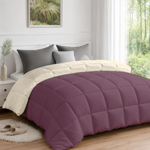 Image of AYKA Reversible Comforter 220 GSM Microfiber Reversible AC Comforter /Blanket for Winter /Quilt /Dohar /Duvets for King Size Blanket /Comforter Double Bed (Plum & Pearl, 60 * 90 inch)