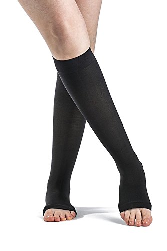 Image of SIGVARIS Women's Style Soft Opaque 840 Open Toe Calf-High Socks 30-40mmHg - Large Long - Black