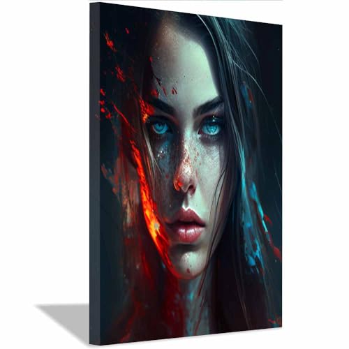 Décoration murale maximaliste fille dark fantasy éclaboussures rouges cadre noir 40x60
