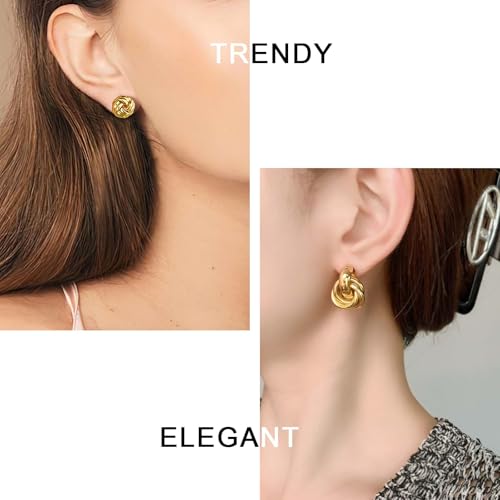6 Pairs Gold Dangle Earrings for Women, 14K Gold Plated Earrings Geometric Knot Drop Huggie Earrings Trendy Jewelry Gifts4