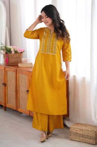 Image of Janasya Women's Silk Blend Tie & Dye Yoke Embroidered Straight Kurta Pant Set