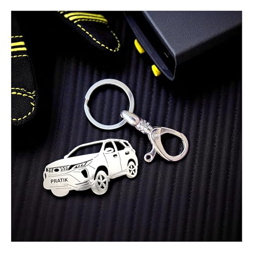 Image of Premium Stainless Steel Car Keychain | Personalized Custom Name Keyring | Stylish Car Shape Metal Key Holder made for Toyota Fortuner, Legender, Innova Crysta, Hycross, urban cruiser hyryder