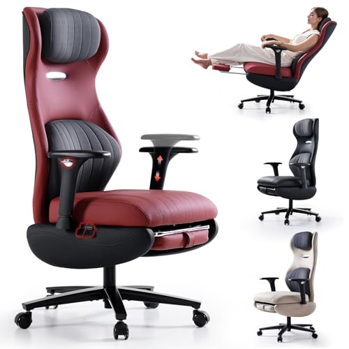 EMIAH Sedia da Ufficio Ergonomica, Sedia da Scrivania Reclinabile con Poggiapiedi, Braccioli Regolabili, Sedia da Gioco con Schienale Alto, Sedia Direzionale con Supporto Lombare, Pelle PU (Rosso)