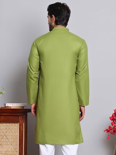 Image of Amazon Brand - Tavasya Men Casual Collared Festive Kurta | Cotton Blend | Solid | Knee Length | Regular Fit (Available in Plus+ Sizes)