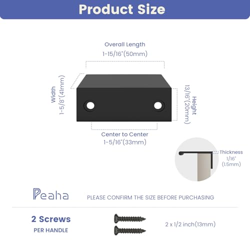 Image of Peaha 10 Pack Kitchen Cabinet Handles 1-5 /16 inch Black Drawer Pulls Edge Pulls | Black Cabinet Handles Finger Pulls for Cabinets Modern Hidden Aluminum Alloy Dresser Drawer Handles Closet Bedroom