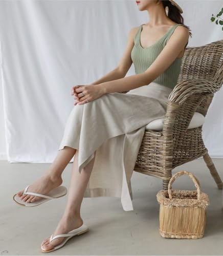 Ylingjun Womens High Waisted Straight Cotton Linen Long Skirt with Slit4