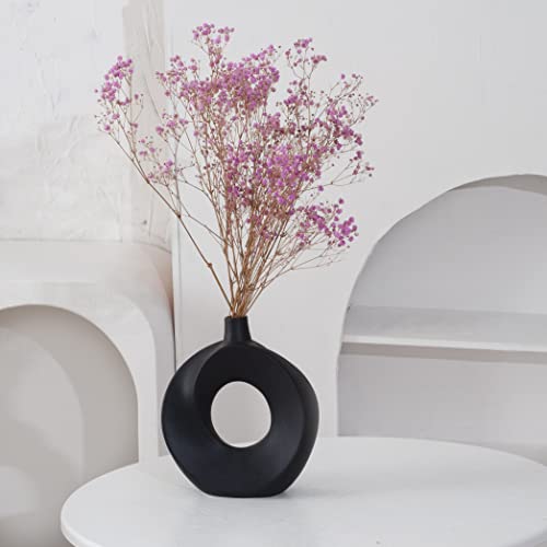 Black Vase For Home Decor, 8.26Inch Ceramic Vases For Modern Farmhouse Decor Kitchen Decor Living Room Decor Coffee Table Decor Shelf Decor Rustic House Decor Bookshelf Decor Pampas Grass Flower Decor #TOP2