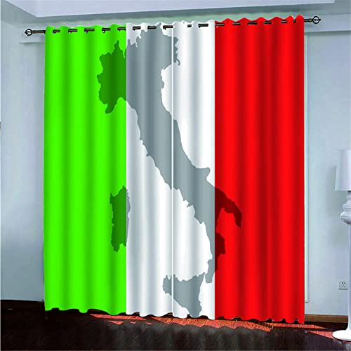 Rideau Occultant Thermiques Anti Froid Rideaux Drapeau Italien Opaque à Oeillets Isolation Tenture pour Chambre Maison Enfant Fille Salon Fenêtre Decoration 183x214cm Yuekuomao2525