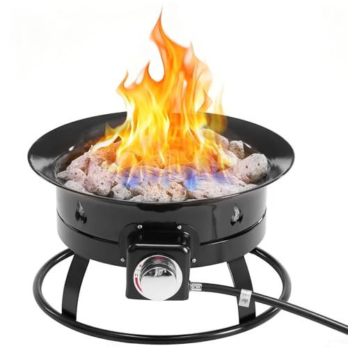 Smug Portable Propane Fire Pit, 19 Inch Smokeless Gas Firebow with Cover and Carry Kit, 58,000 BTU Outdoor Fire Pit for Outside Patio Backyard Camping RV Tailgating