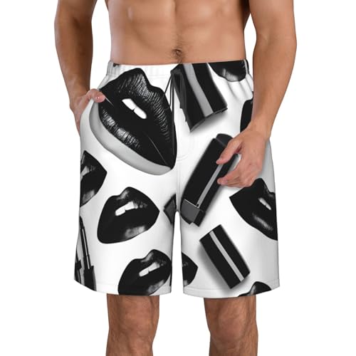 Men's Beach Shorts Swim TrunksFun Patterns Cool Black Lipstick Lips Print for Surfing Running Summer Vacation