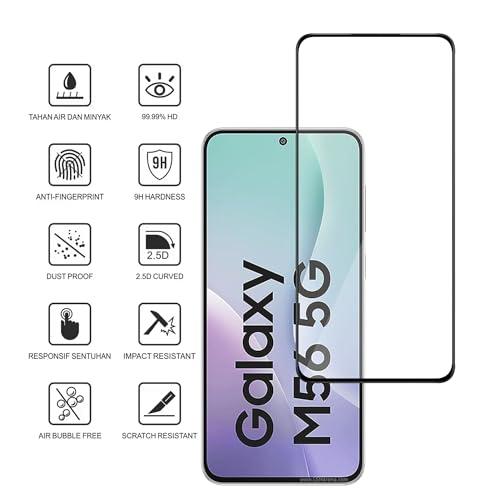 Image of Amazon Brand - Solimo Tempered Glass Screen Protector Compatible with Samsung Galaxy M56 5G Transparent Protective Film [Clear HD]