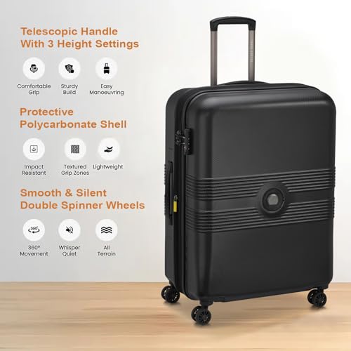 Image of DELSEY PARIS FLANERIE SE 55 cms Small Cabin Polycarbonate Hard Sided 8 Wheels and Expandable Spinner Suitcase /Trolley Bag for Travel with TSA Lock- Black