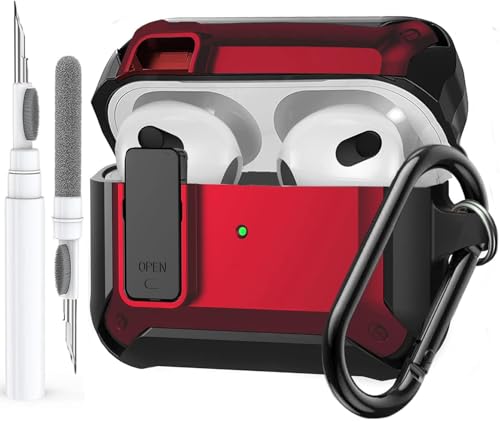 Image of Olytop for Airpods 3rd Gen Case with Lock 2021, Rugged Apple Airpods 3rd Generation Case Men Women, Armor Shockproof iPod 3rd Gen Case Protective Hard Shell with Carabiner&Cleaner kit, Black