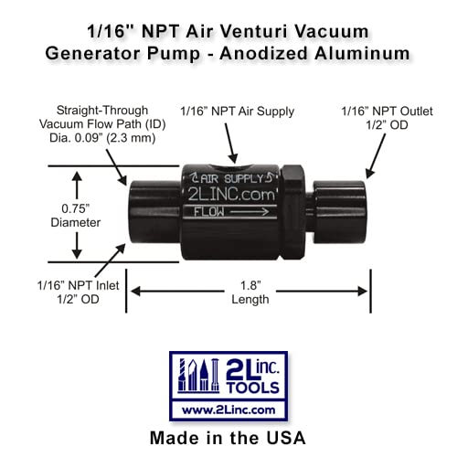 Miniatura 4 de 2L inc. Bomba de generador de vacío Venturi de aire NPT de 116" (aluminio anodizado)