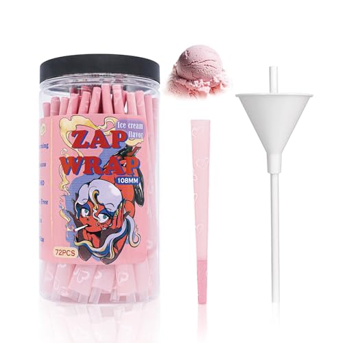 ZAPWRAP 72 PCS Pink Pre Rolled Cones| Ice Cream Flavor | King Size Rolling Paper Cone with Loader and Packing Sticks with Heart Patterns | Valentine's