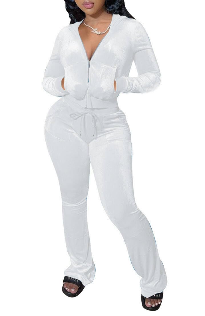 Yeshire Womens 2 Piece Outfits Velvet Sweatsuits Zip-up Hoodie Jacket Casual Jogging Set Tracksuit Set with Pockets