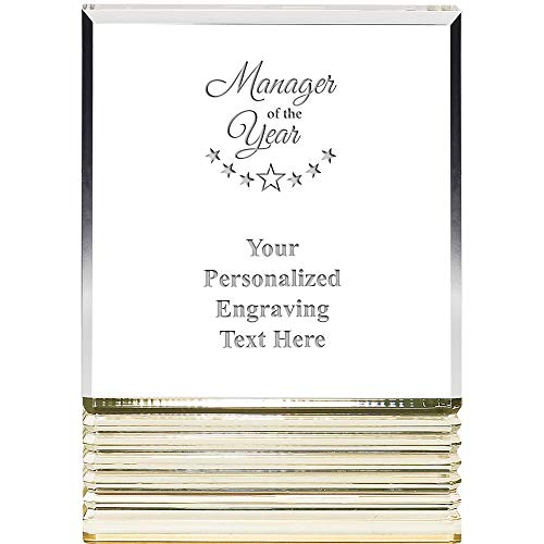 Engraved Manager of The Year Custom Trophy - 7" Gold Rockwell Acrylic Award Manager of The Year Tinted Gold Custom Trophy Award with Free Personalization Prime