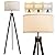ELYONA Wood Tripod Floor Lamp for Bedroom, 3 Color Temperatures & Linen Shade, Modern Reading Standing Lamp with 9W LED Bulb, Mid Century Night Light for Farmhouse, Living Room, Office, Walnut