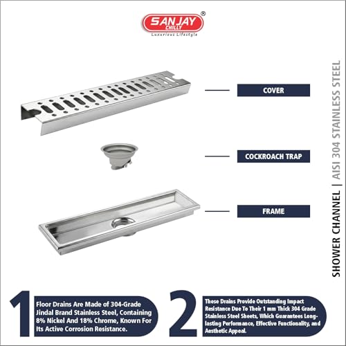 Image of Bathroom Linear Shower Drain 3X36 INCH Stainless Steel | Center Hole Channel Drain | Heavy Duty, Rust Proof & Odor Resistant