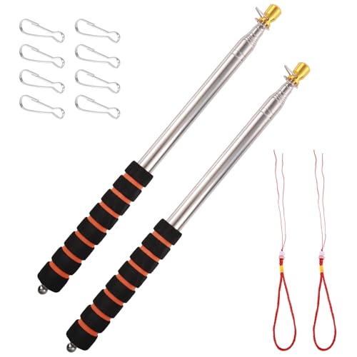 lasuroa 2pcs Mâts Drapeaux Télescopiques 9.84ft Acier Inoxydable avec Clips Orange