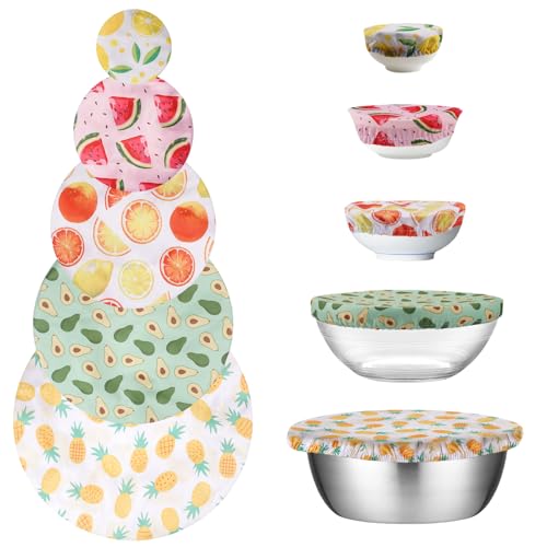 Lot de 5 couvercles en coton pour salade en verre, réutilisables et réutilisables avec élastique pour salade en verre, casseroles
