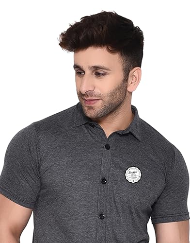 Image of Geum Men's Casual Shirt with Graphic Print | Short Sleeve Button-Down Shirt for Casual & Streetwear Look | Cotton Blend Slim Fit Shirt