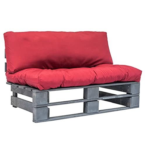 CKioict Conjunto de Asientos para Exterior Juego de salón Sofá de jardín Sofá de jardín de palets con Cojines Rojos Madera de pinoAdecuado para Balcón Terraza Salón