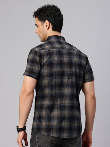 Image of Majestic Man Men Comfort Slim Fit Checked Pure Cotton Half Sleeve Casual Shirt