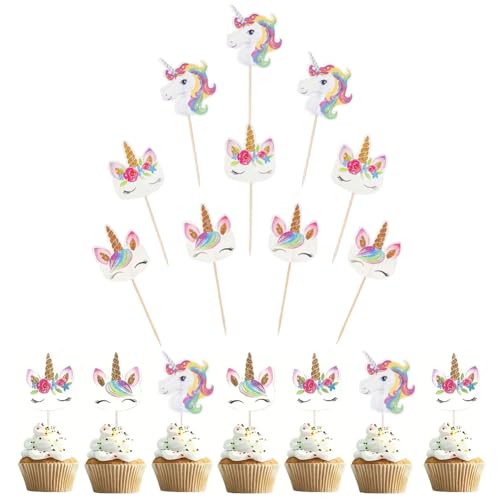 48 piezas Unicornio taza pastel Toppers, Unicornio de papel decoración para tartas de cumpleaños para niños fiesta de cumpleaños decoración de pasteles