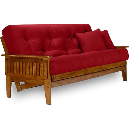 Nirvana Futons Eastridge Futon Set - Queen Size, Frame, 8' Mattress, Twill Red Cover