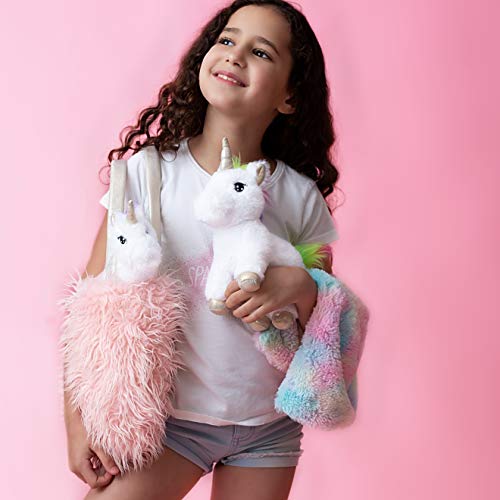 Perfectto Design Unicorn Toy for Girls Age 3, 4, 5. 4 PCS Set - Mommy Baby Stuffed Animal, Bag and a Doll Blanket. Unicorn Gift for 3-6 Year Old Girl Birthday or Christmas. (White Rainbow) by Perfectto Design - Used condition - Image 3